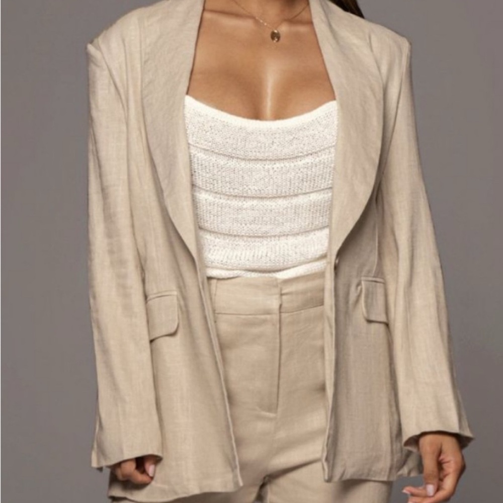 JLUXLABEL Oversized Cotton Linen Blazer Jacket | Medium
